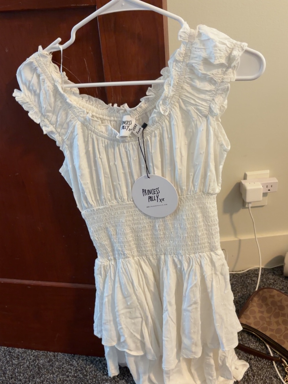 Princess Polly White Ruffle-Sleeve Smocked Waist mini Dress